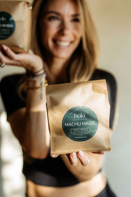 Sharing Hola coffee bags in the community